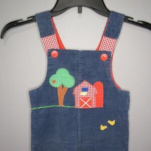 Sylvia Whyte Corduroy Overalls Coveralls Blue Farm Barn Toddler  Retro Western